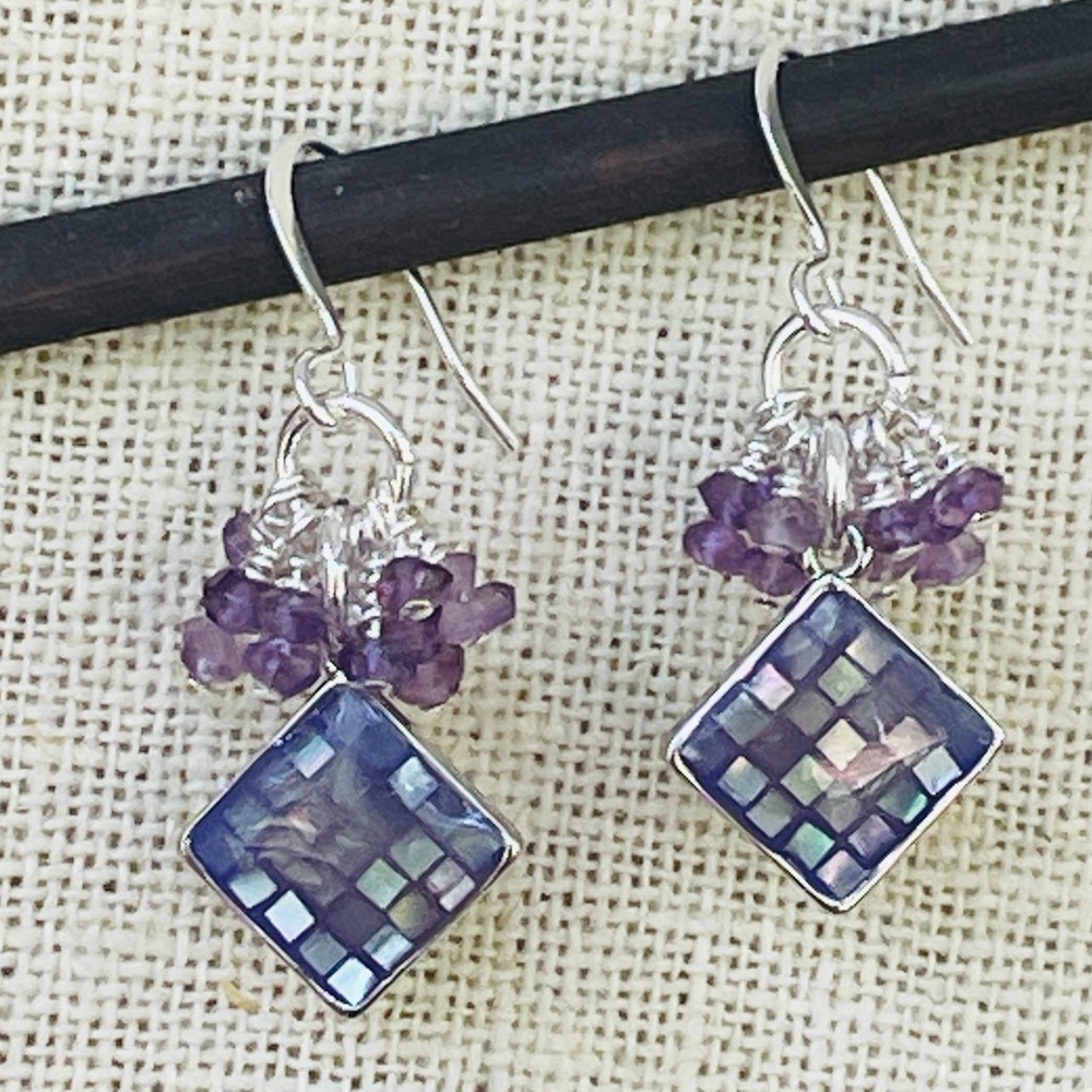 Falling For Purple Tile and Amethyst Cluster Earrings